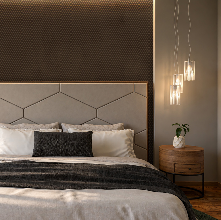 Diseño de dormitorio con luz cálida
